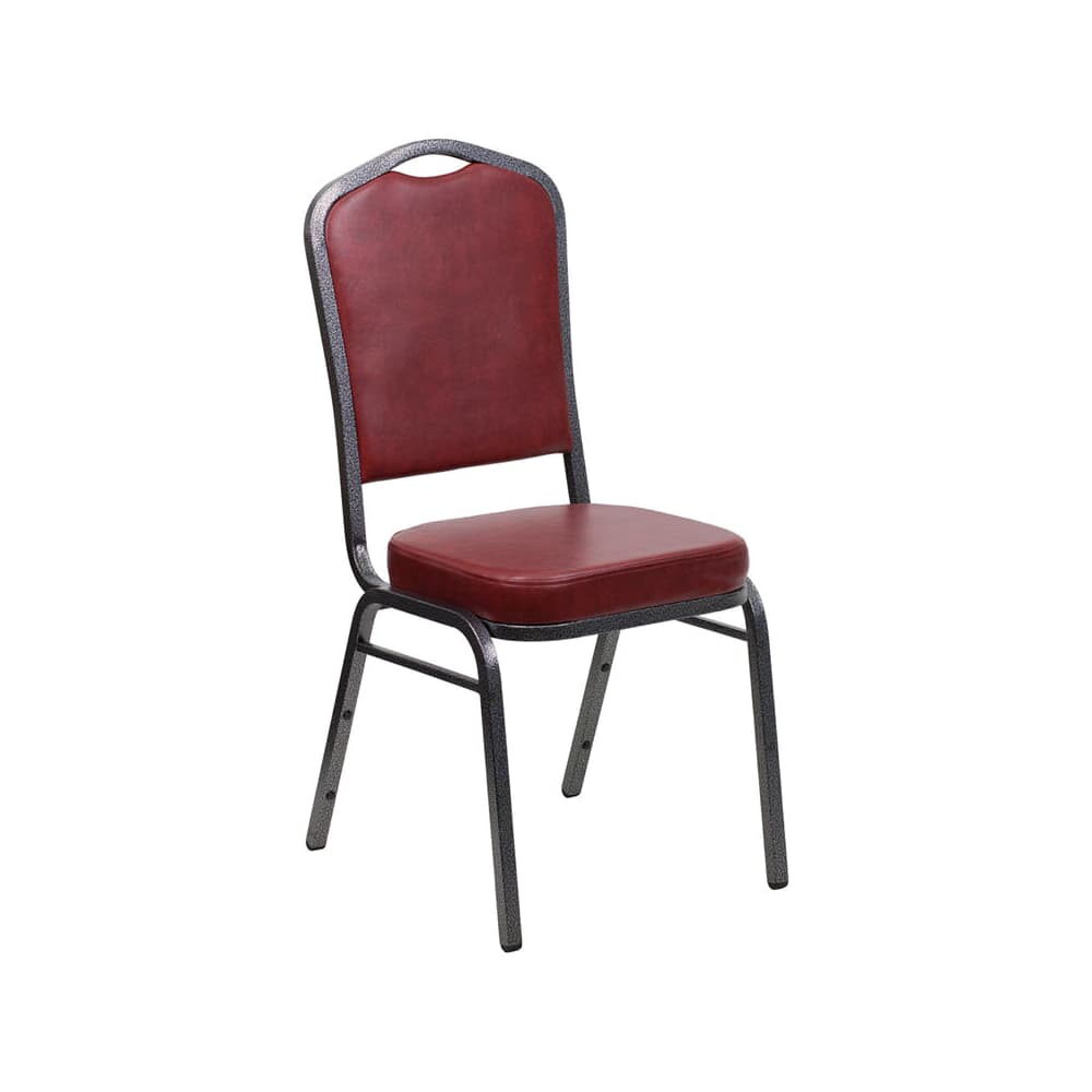Stack Chair in Wine Vinyl, Silver Vein Metal