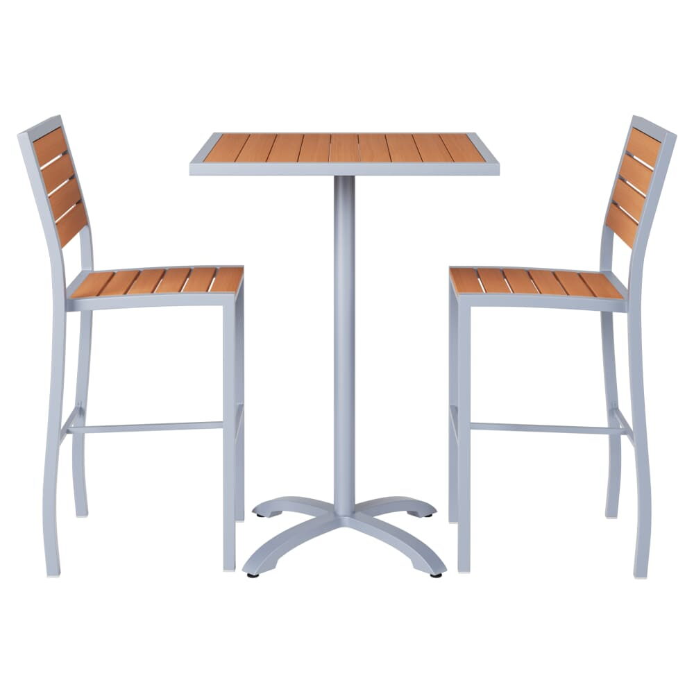 Bar-Height Patio Set, Gray Aluminum and Teak