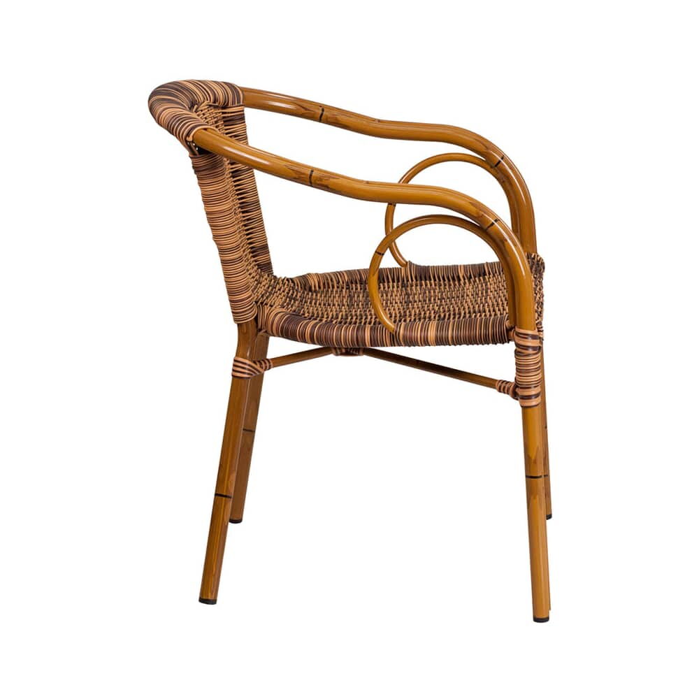Patio Chair with Brown Rattan, Aluminum Bamboo and Cherry Frame Finish