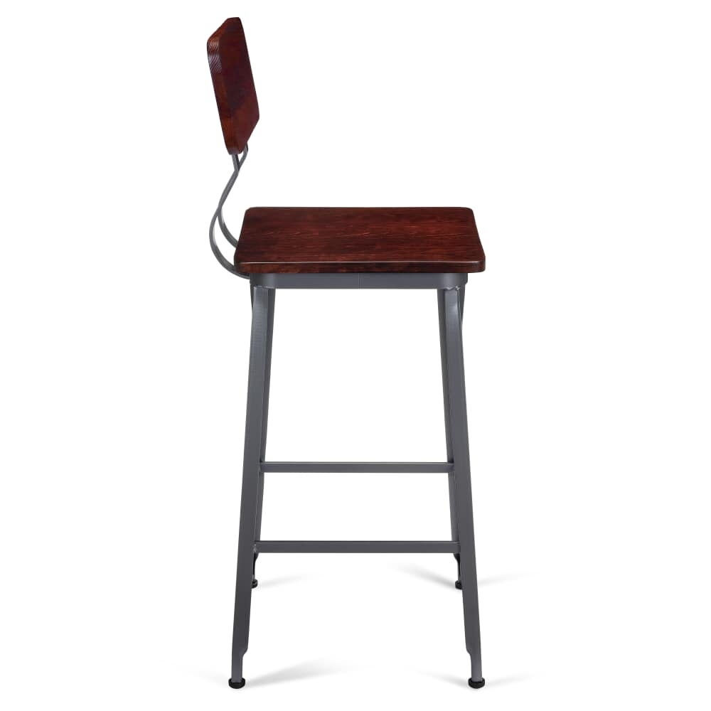 Massello Bar Stool in Dark Gray Metal with Wood Back