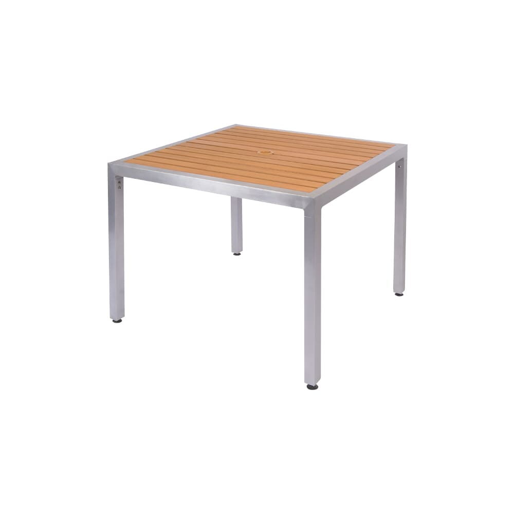 Patio Table, Natural Faux-Teak Aluminum