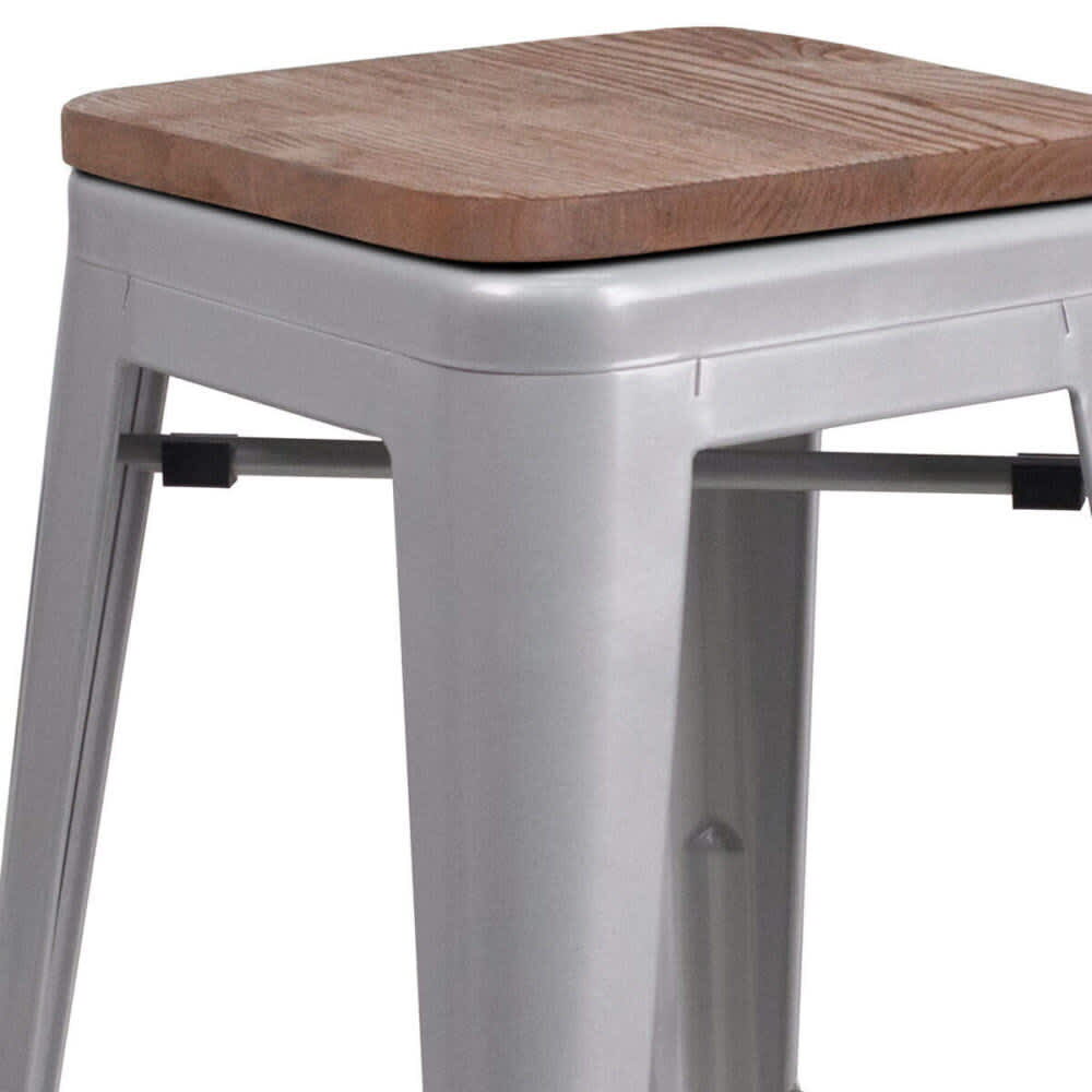 Backless Bar Stool, Bistro-Style Silver Metal