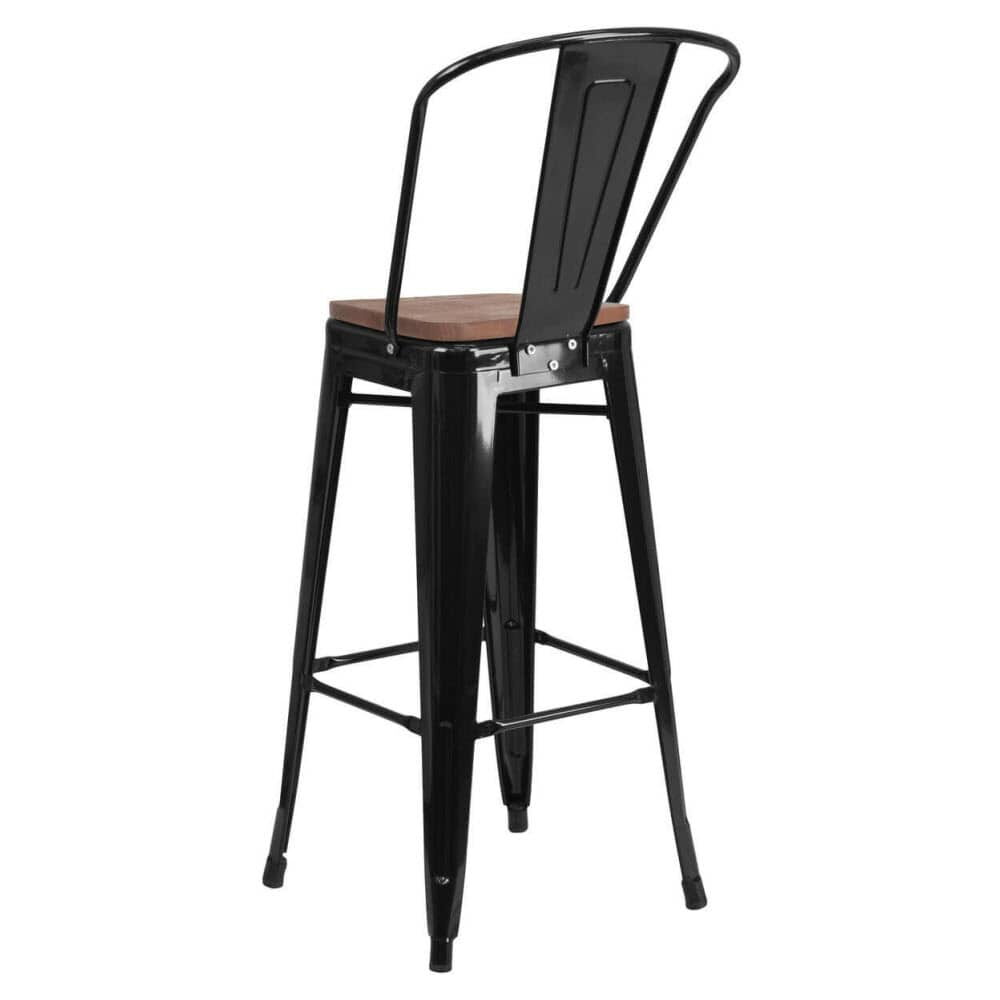 Bar Stool with Walnut Wood Seat, Bistro-Style Black Metal
