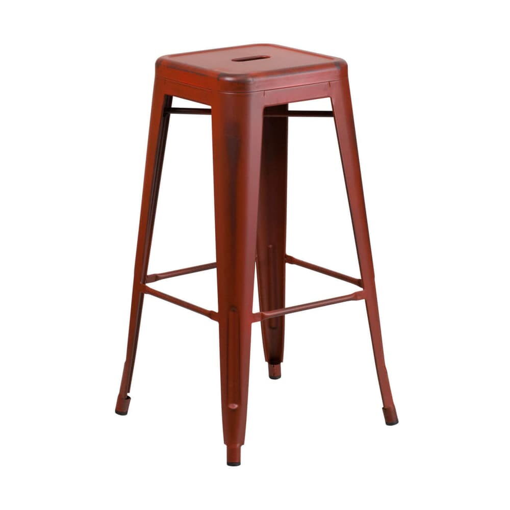 Bistro-Style Bar Stool, Backless in Distressed Red