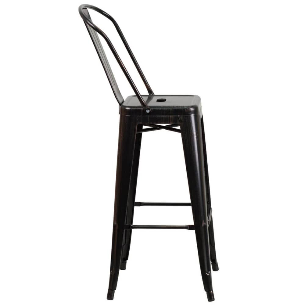Bistro-Style Bar Stool, Metal in Antique Black and Gold