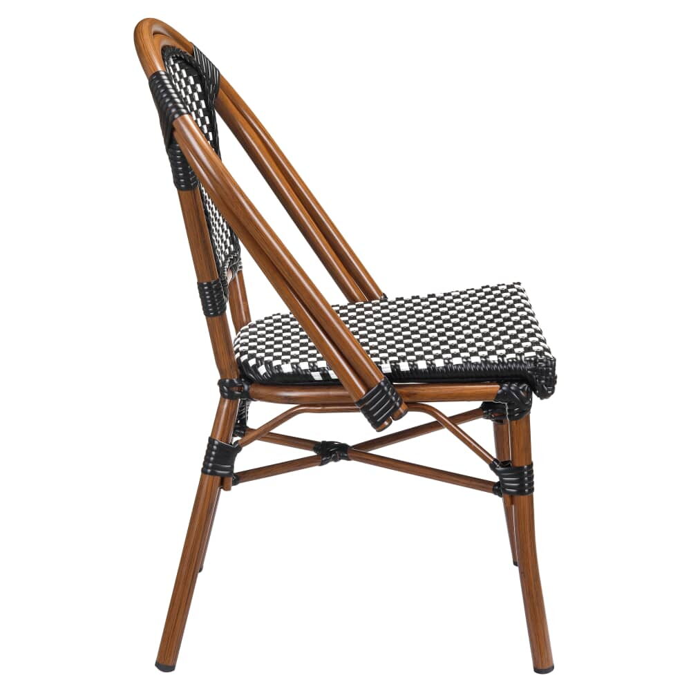 Bamboo Patio Chair with Black and White Rattan, Aluminum
