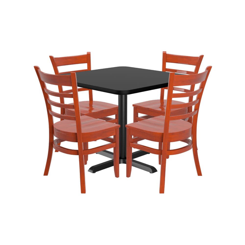 Ladder-Back Wood Chairs Set of 4 with Square Reversible Table