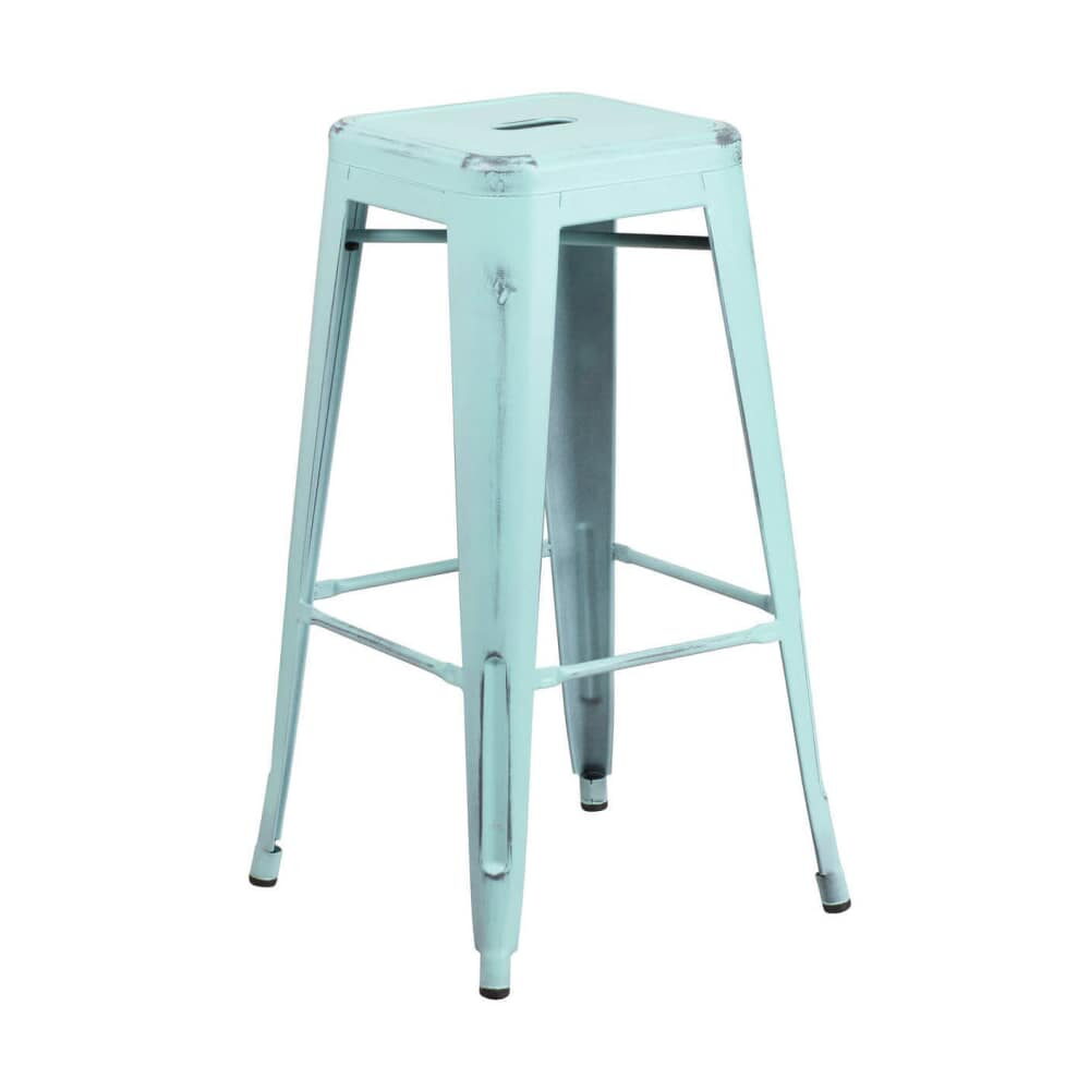 Bistro Bar Stool, Backless in Distressed Ice Blue