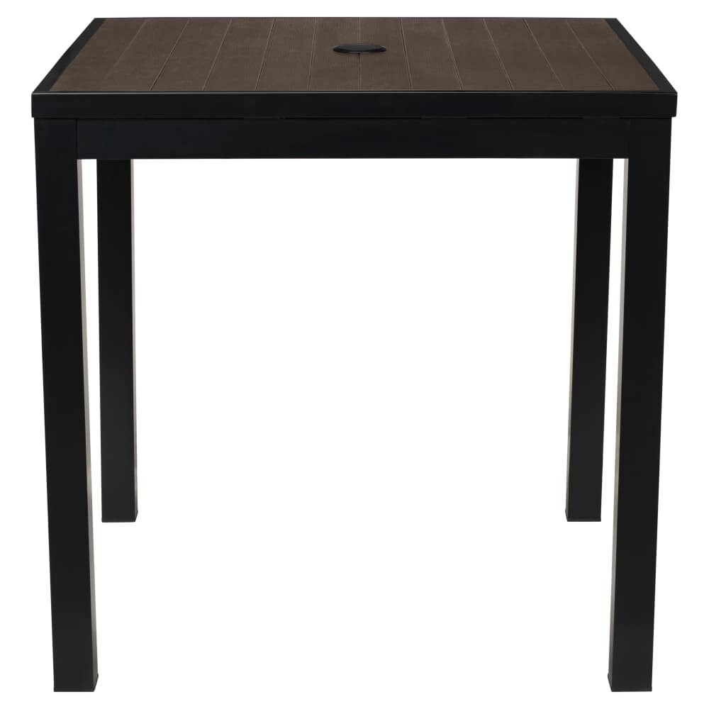 Outdoor Table in Aluminum with Black Finish and Dark Walnut Faux Teak