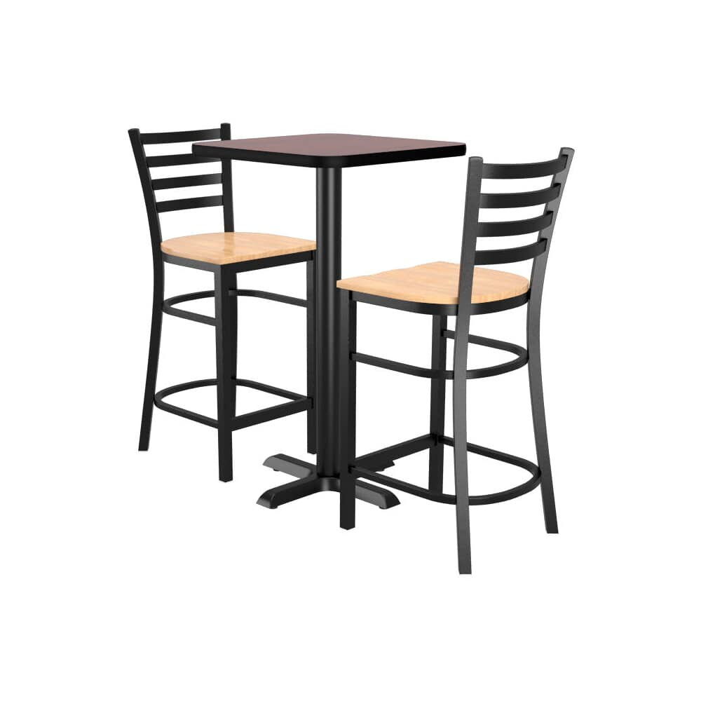 Set of 2 Bar Stools, Ladder-Back Metal with Square Reversible Table