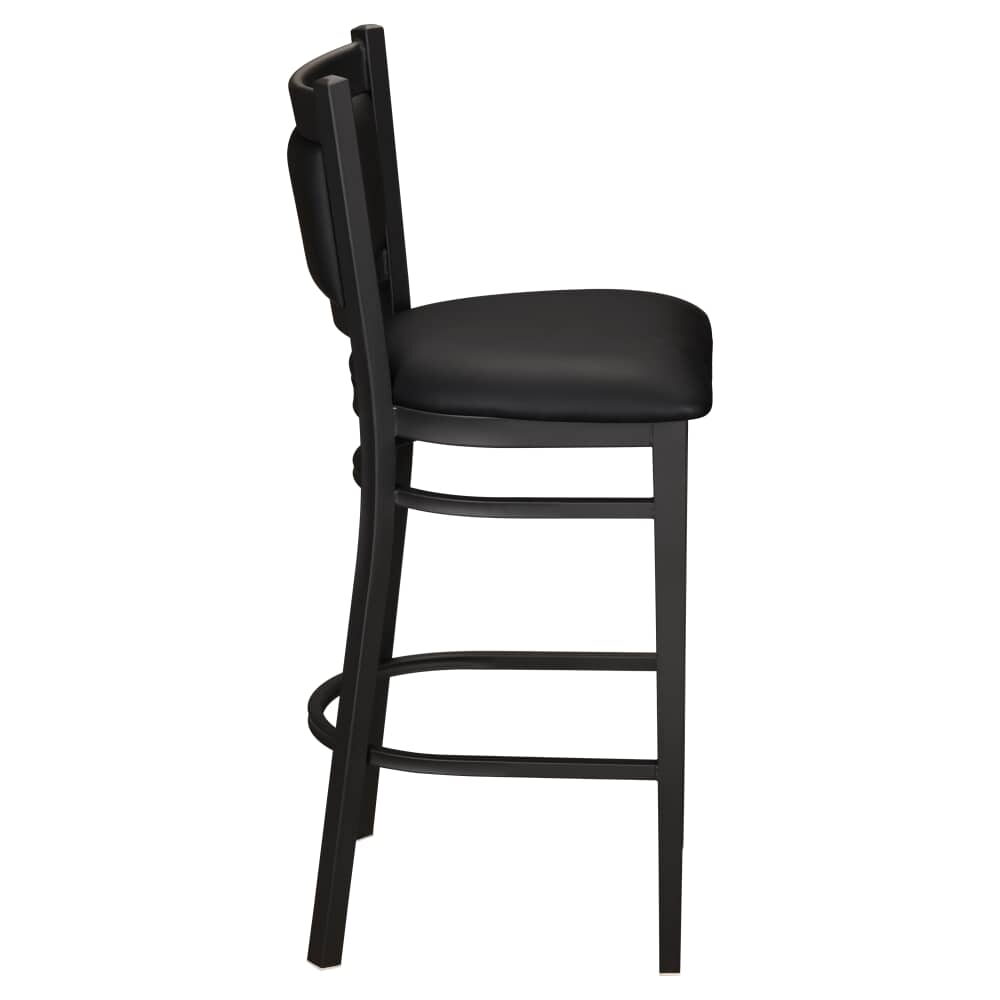 Metal Bar Stool with Black Vinyl Padded Back