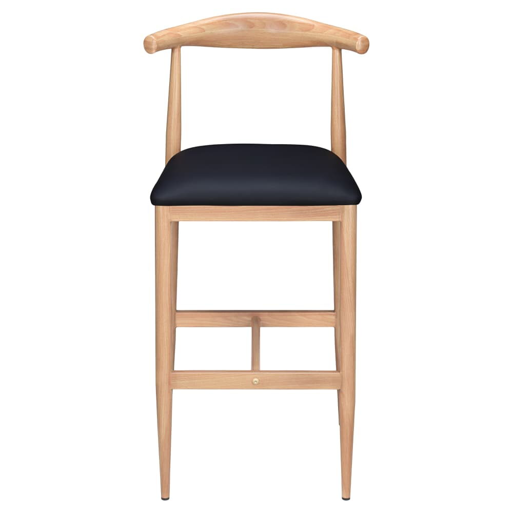 Metal Bar Stool with Black Vinyl Seat, Wood Grain Natural Finish