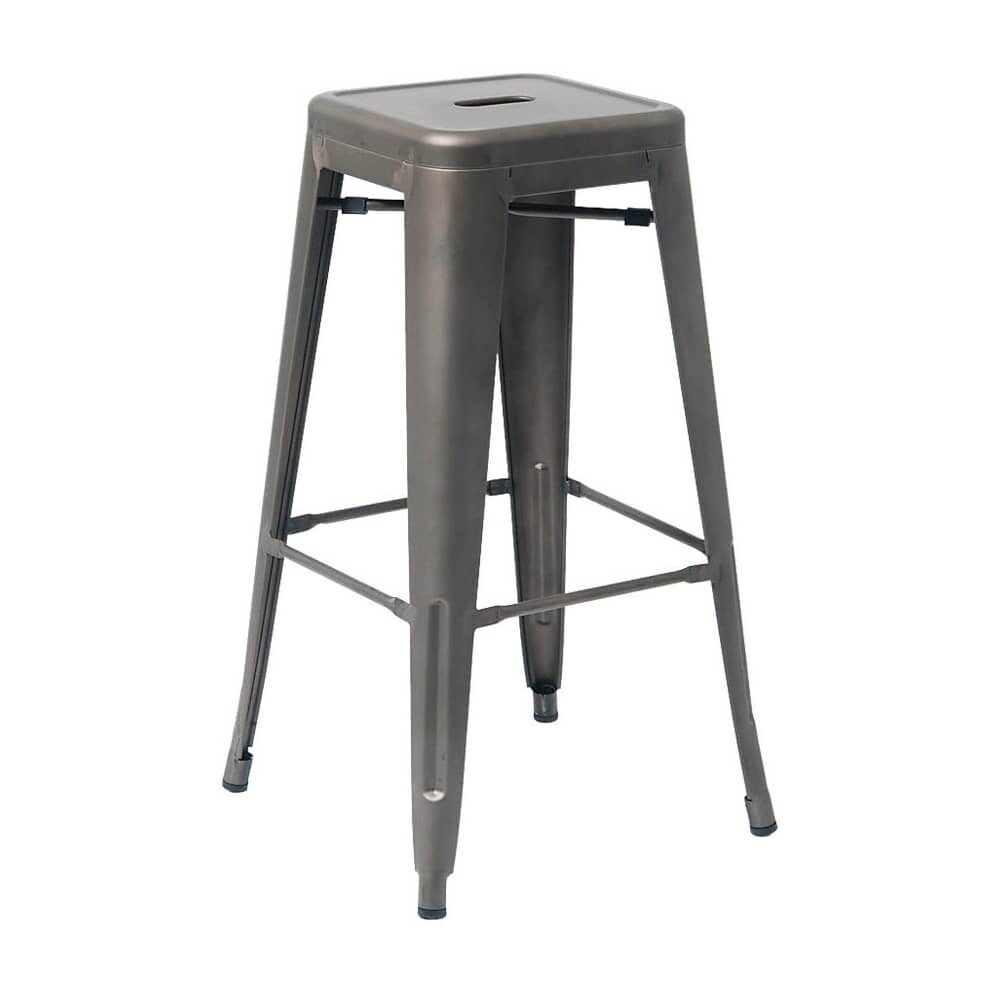 Backless Bar Stool, Bistro-Style Metal in Dark Gray Finish