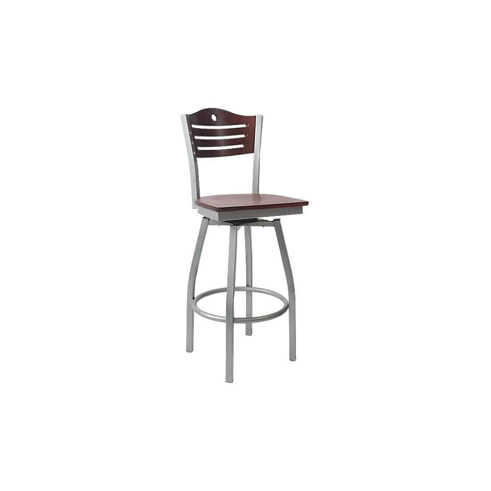 Metal Swivel Bar Stool, Silver Interchangeable Back, Circle and 3 Slats