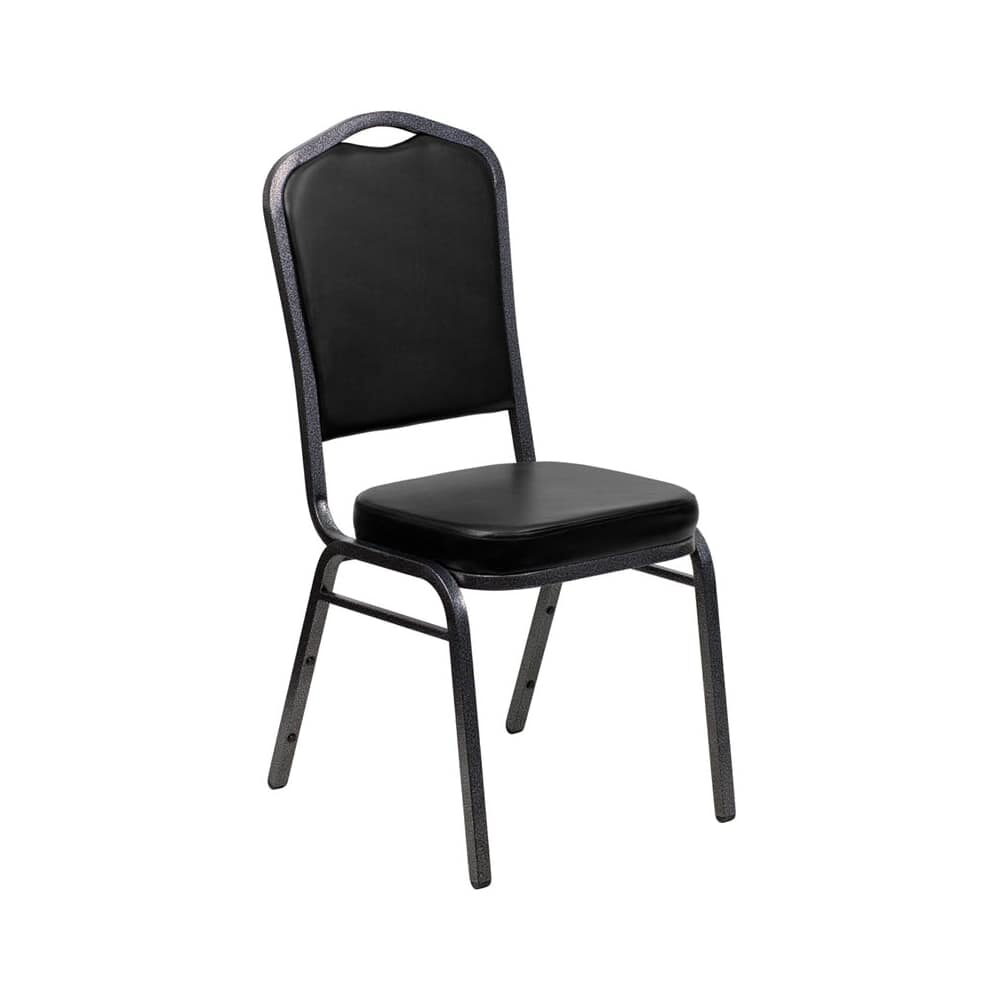 Stack Chair in Black Vinyl, Silver Vein Metal