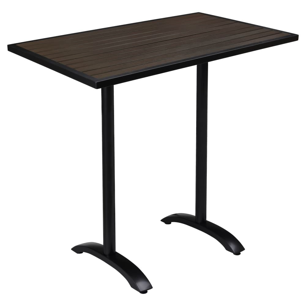 Patio Bar Table with Dark Walnut Faux Teak, Black Aluminum