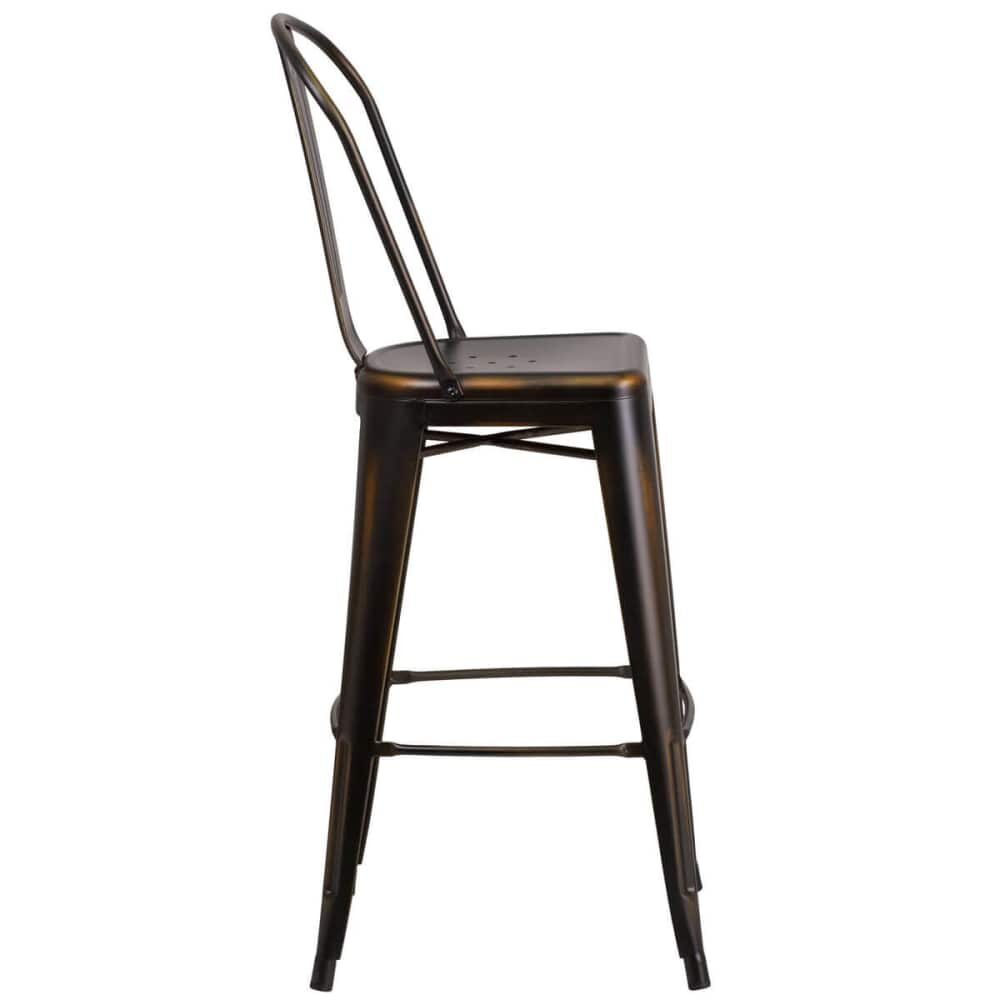 Metal Bar Stool in Distressed Bronze, Bistro-Style
