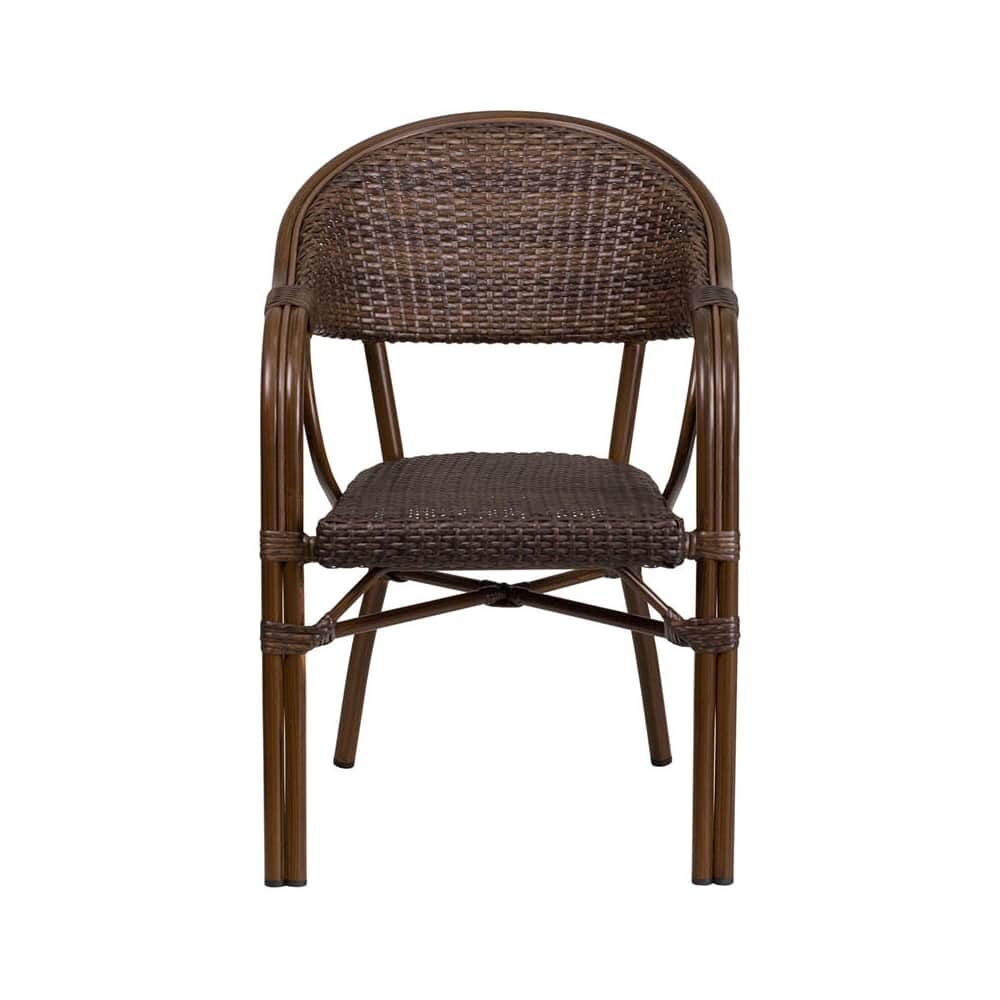 Chair with Dark Brown Rattan, Bamboo Look Aluminum Frame