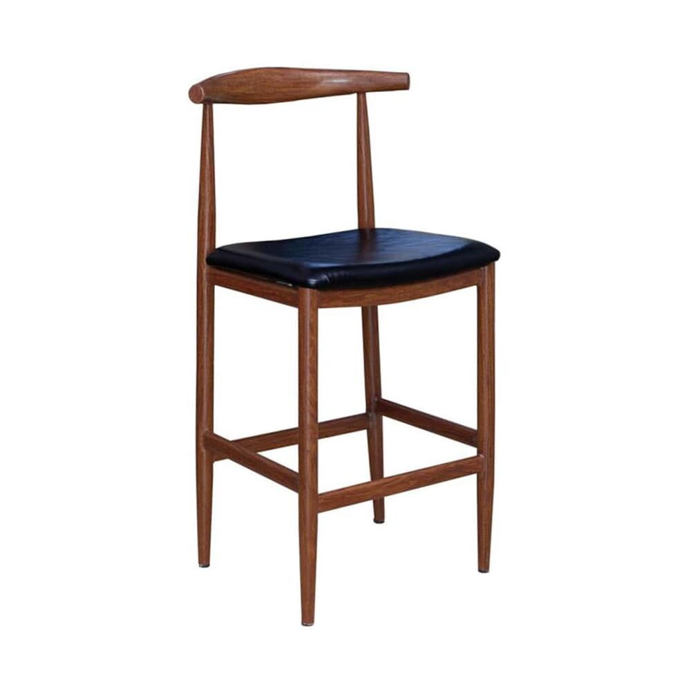 Metal Bar Stool with Black Vinyl Seat, Wood Grain Walnut Finish