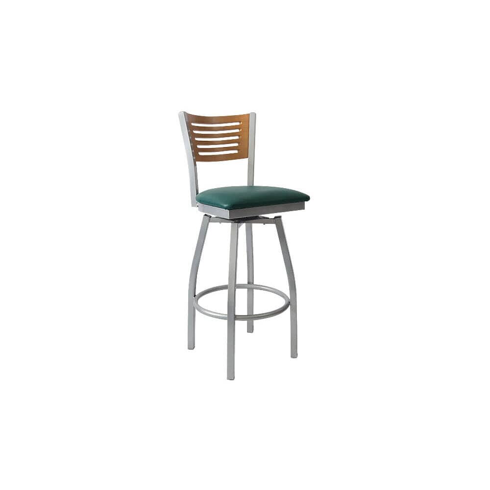 Swivel Metal Bar Stool with Interchangeable Back, 5 Slats, Silver