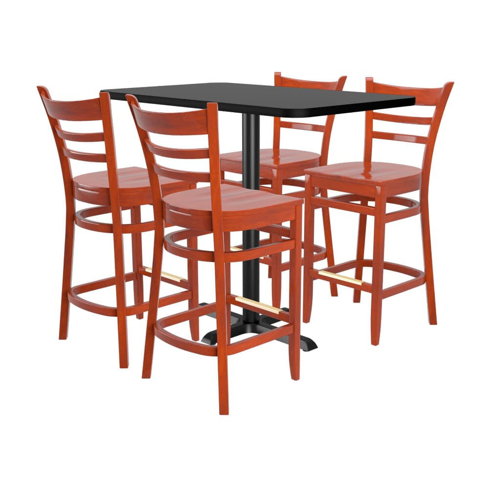 Set of 4 Bar Stools, Ladder-Back Wood with Rectangle Reversible Table
