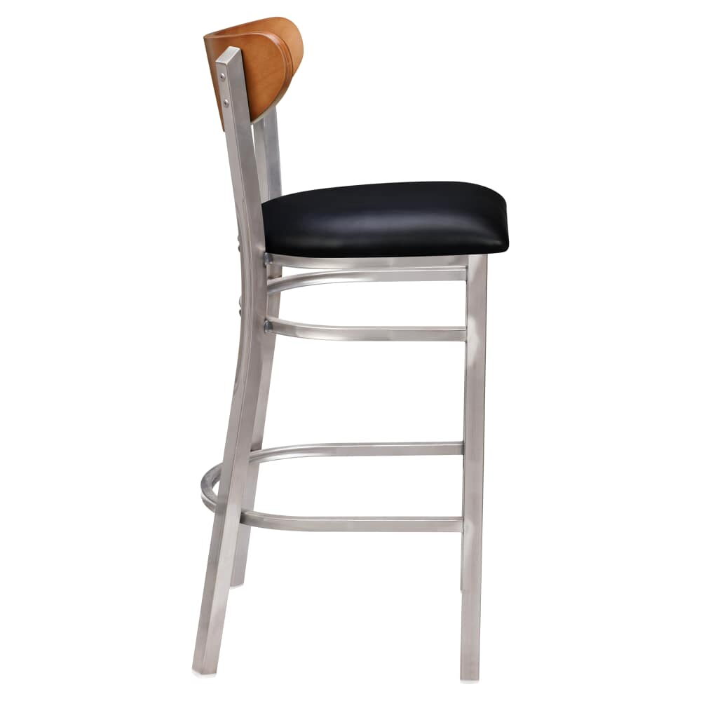 Curvy Bar Stool with Wood Back in Clear Coat