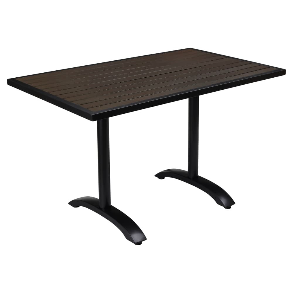 Patio Table with Dark Walnut Faux Teak, Black Aluminum