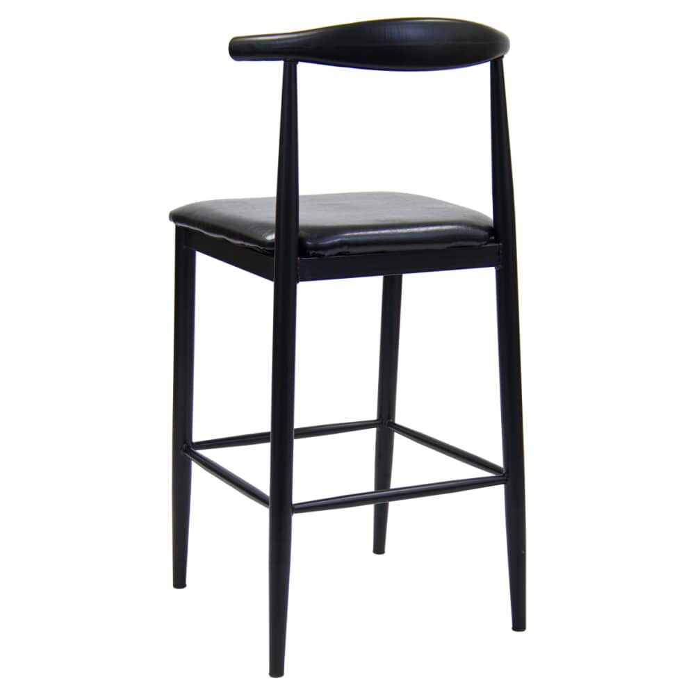 Metal Bar Stool with Curved Back, Black Finish and Black Vinyl Seat