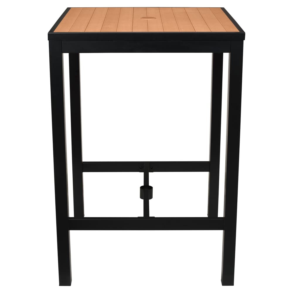 Outdoor Bar Table with Faux Teak, Black Finish Aluminum
