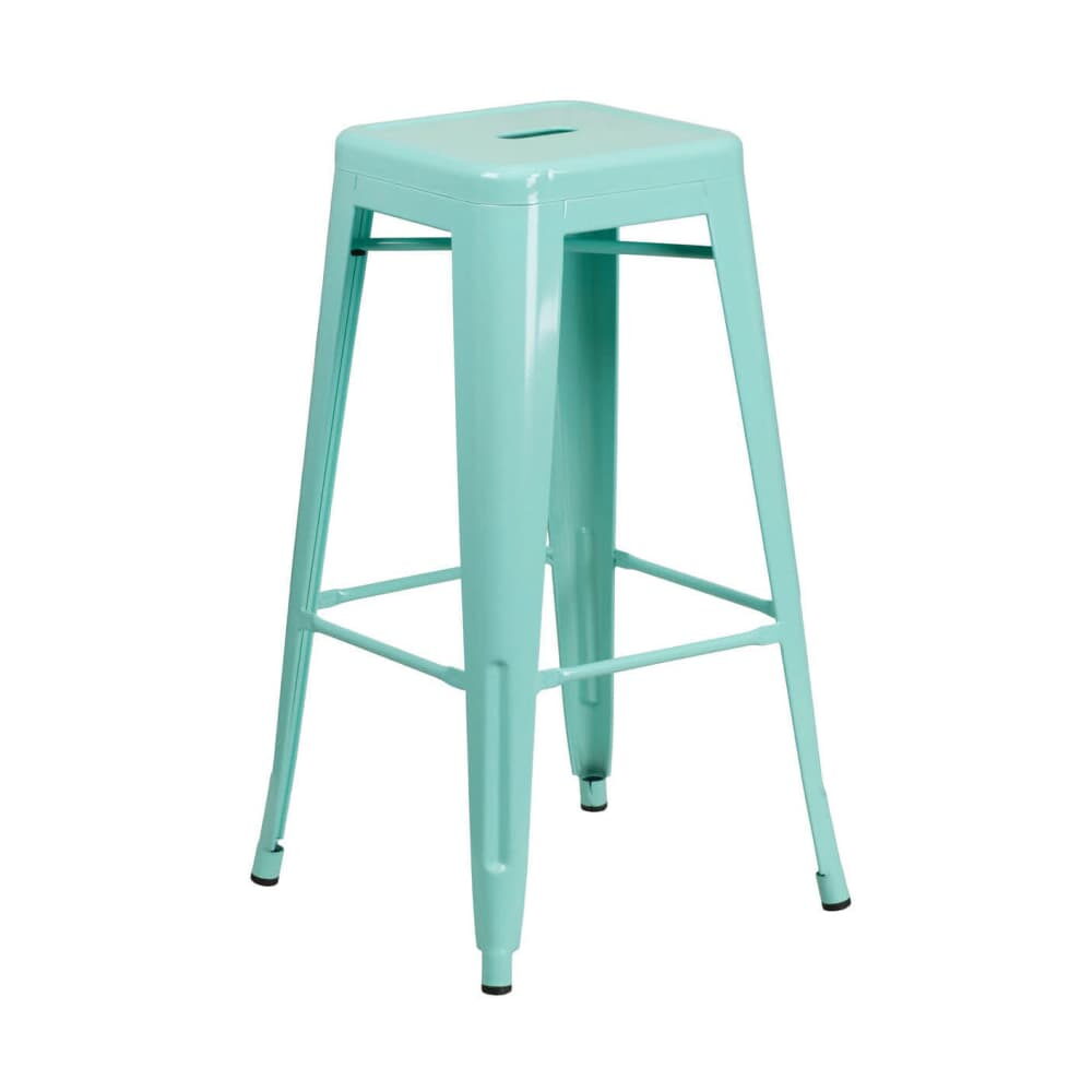 Bistro Metal Bar Stool, Backless in Light Blue