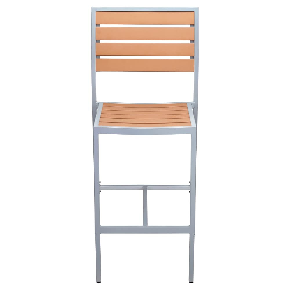 Patio Bar Stool with Gray Finish and Faux Teak