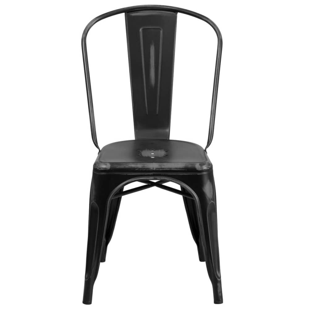 Metal Chair with Distressed Black Finish, Bistro-Style
