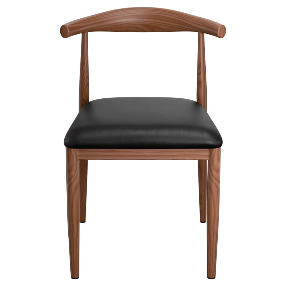 Metal Chair with Wood Grain and Padded Seat, Walnut Finish