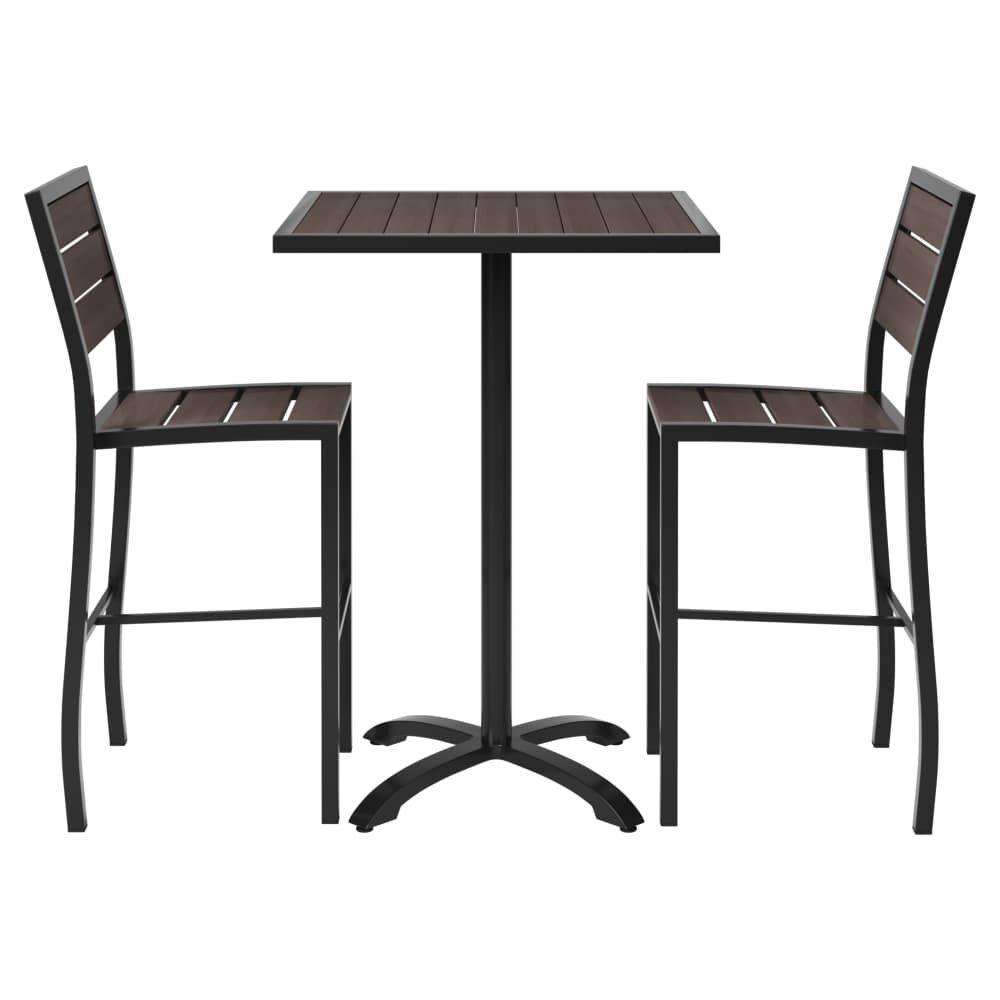 Bar-Height Patio Set, Black Aluminum and Dark Walnut