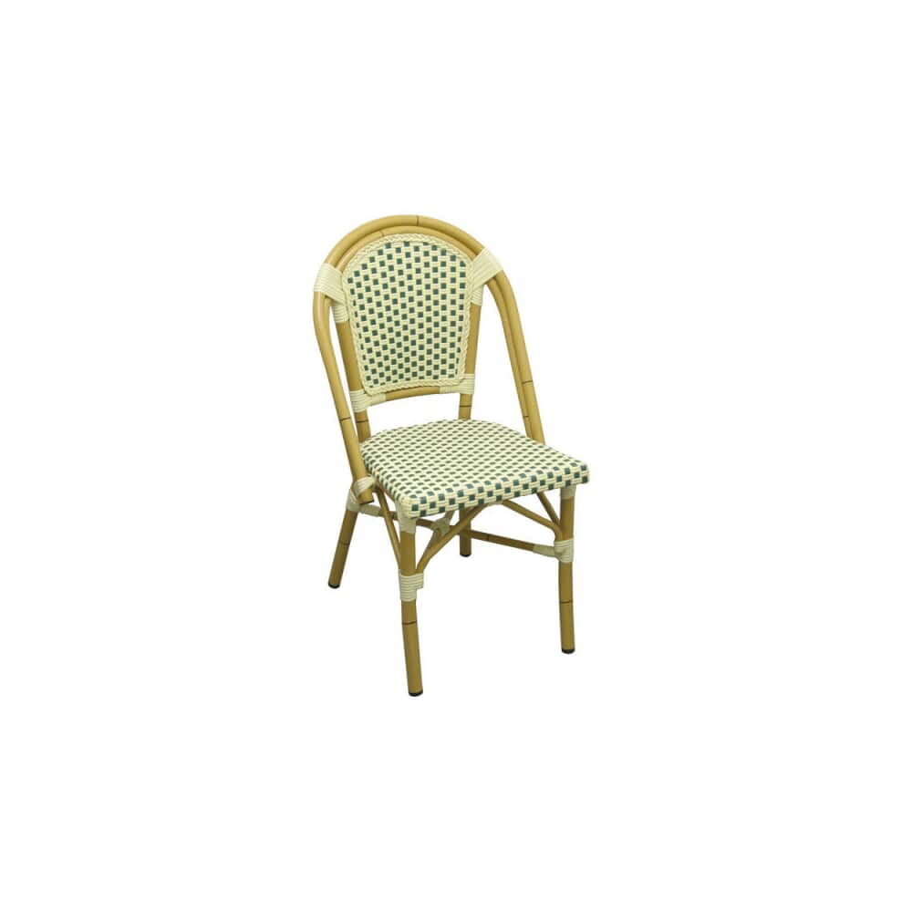 Bamboo Patio Chair with Green and White Rattan, Aluminum