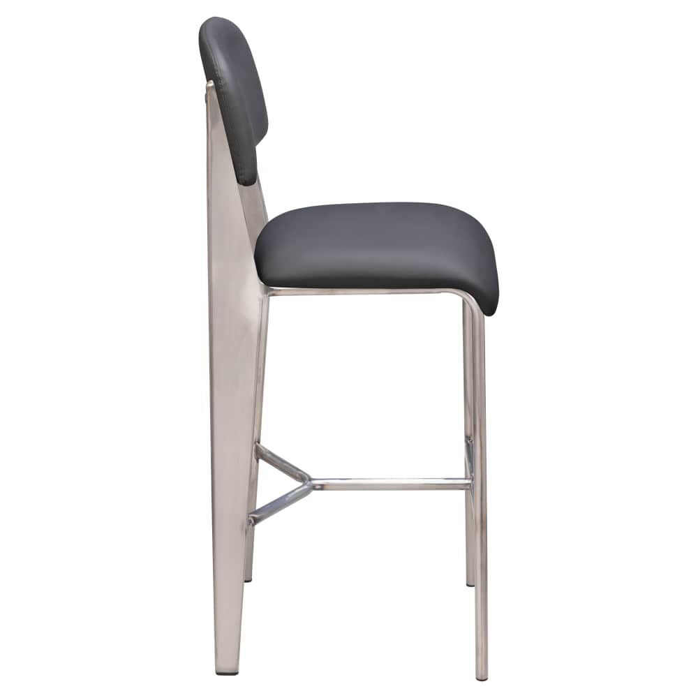 Nico Bar Stool in Metal with Padded Back and Clear Coat