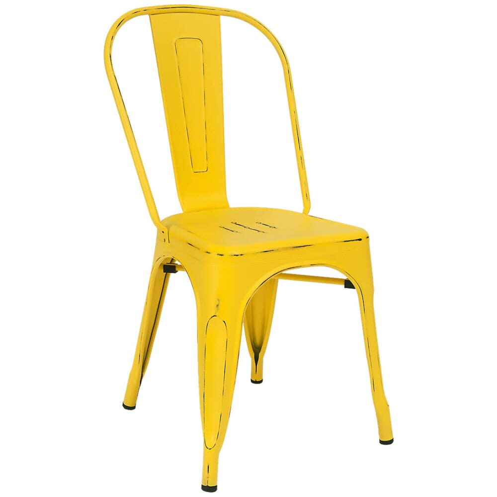Metal Chair with Distressed Yellow Finish, Bistro-Style