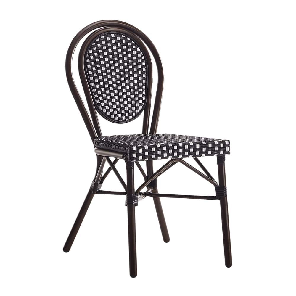 Patio Chair with Black and White Rattan, Brown Finish
