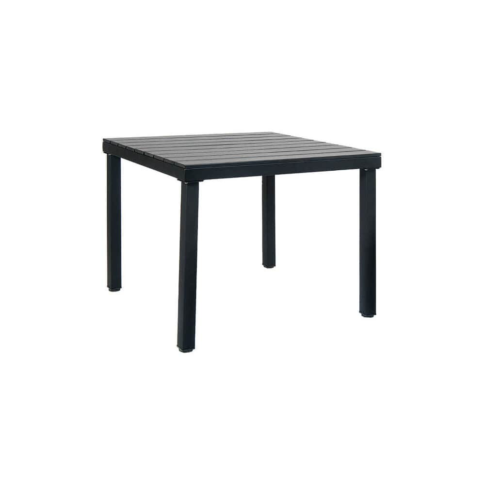 Table with Black Faux Teak Top and Black Metal Frame