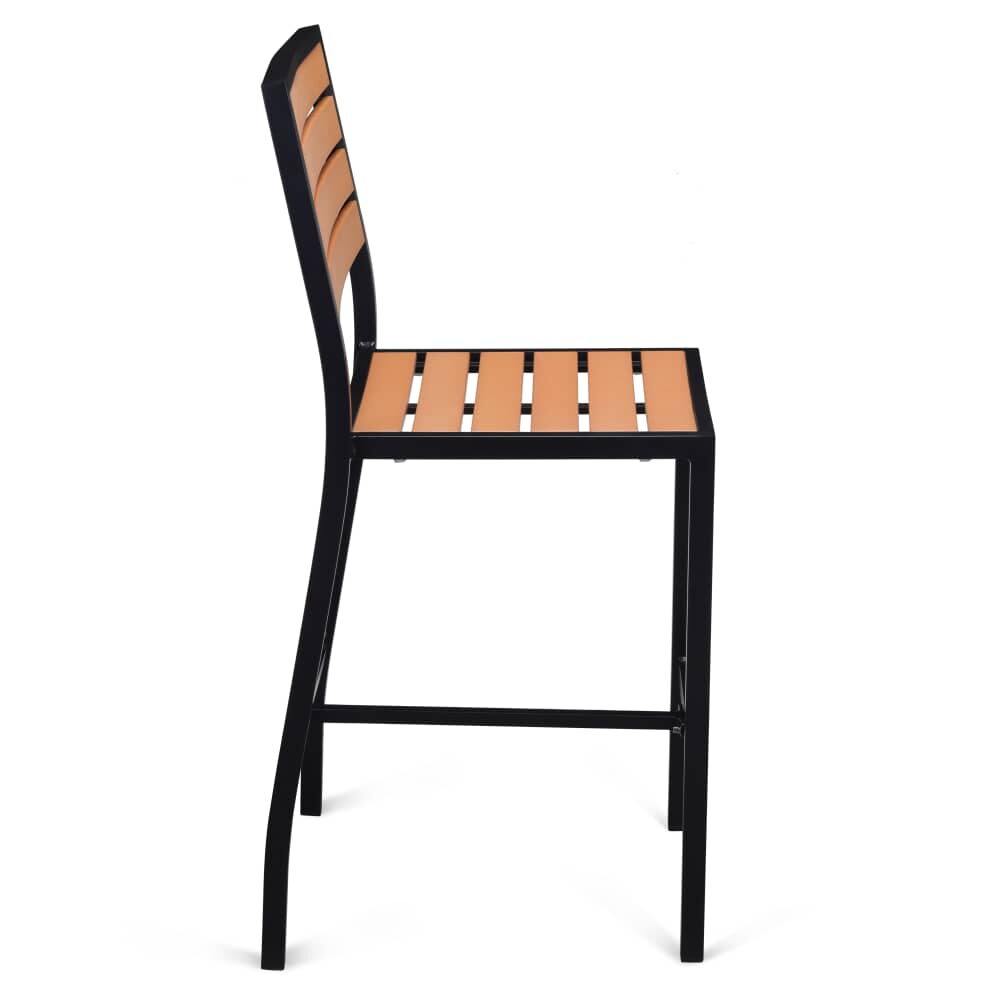 Patio Bar Stool, Black Faux Teak