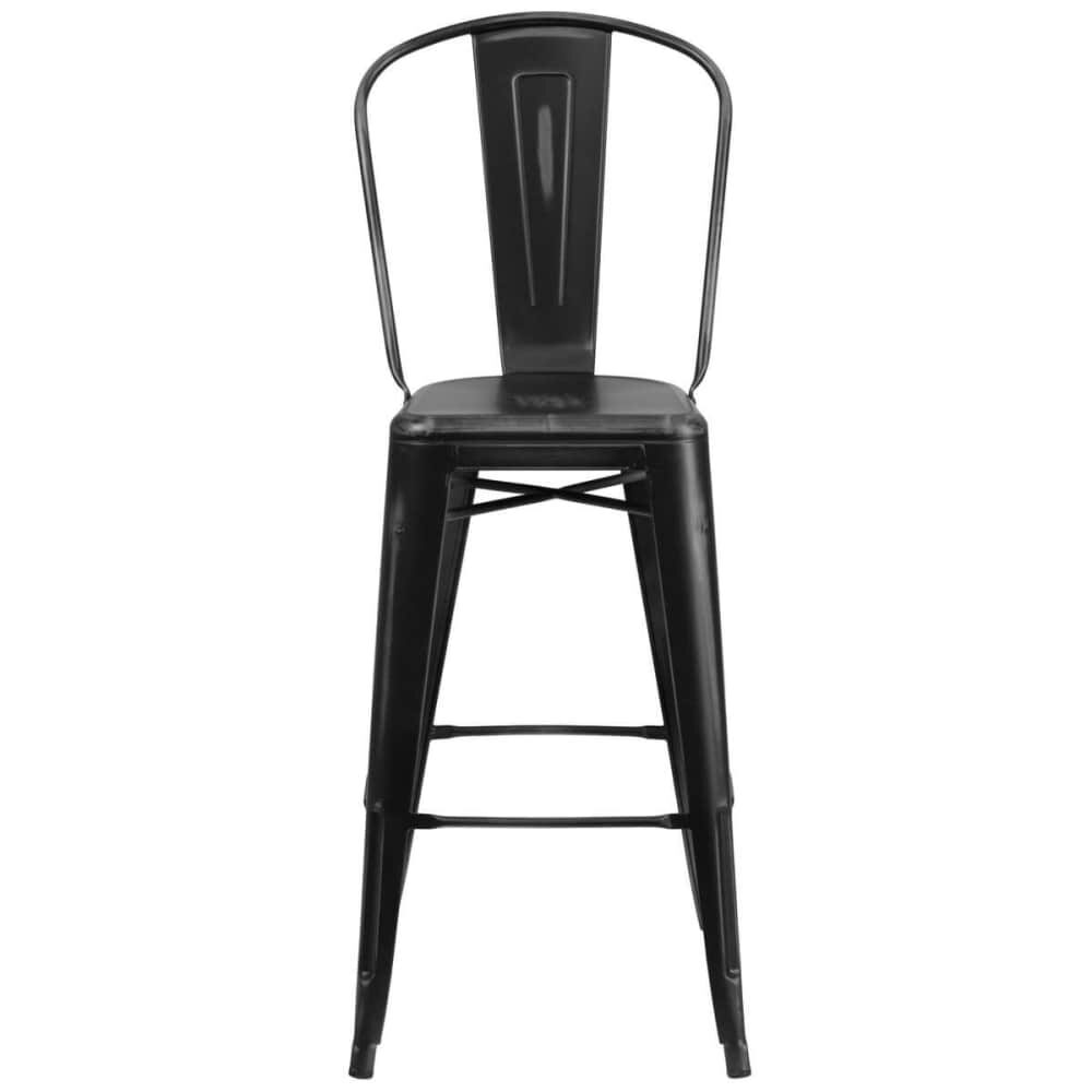 Metal Bar Stool in Distressed Black, Bistro-Style