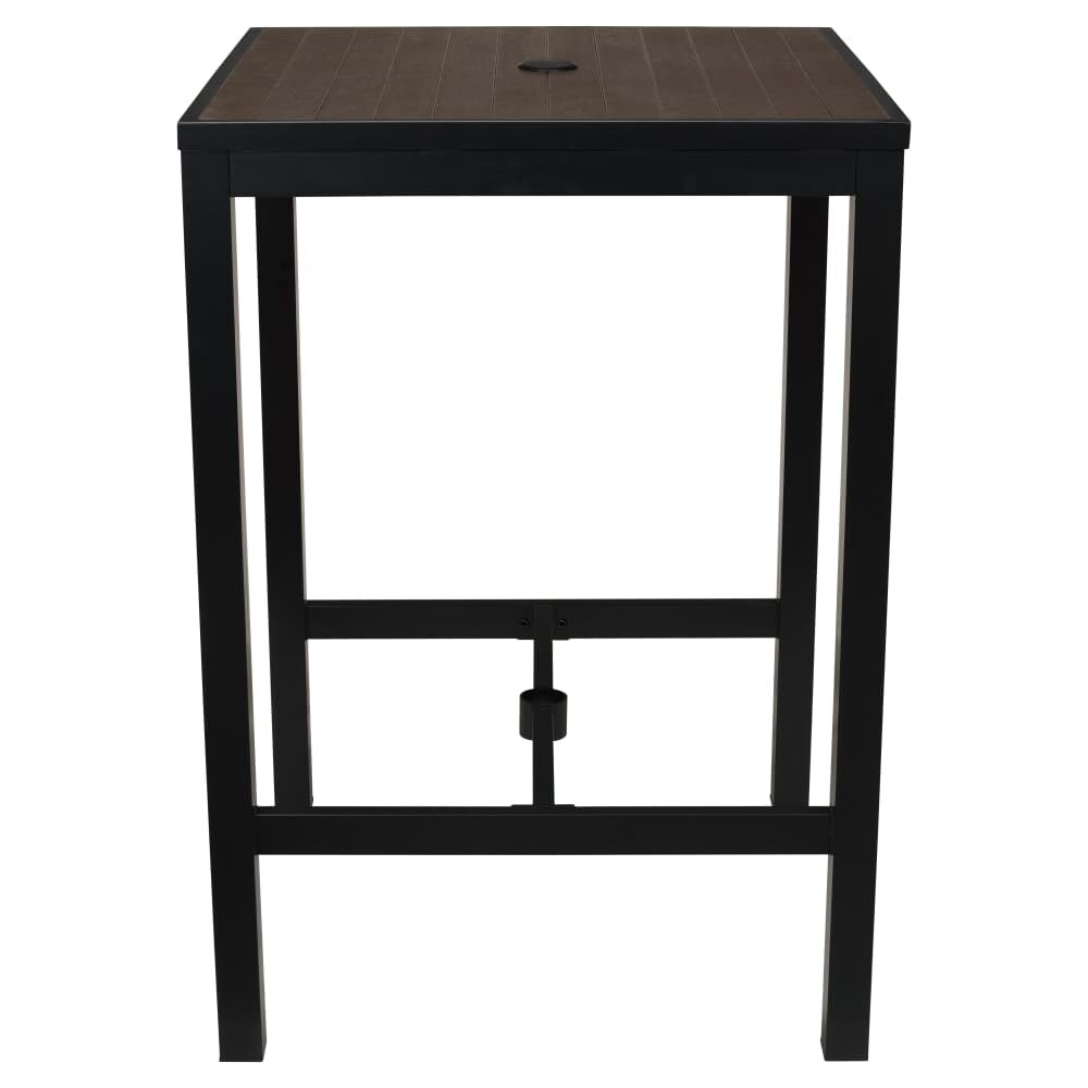 Outdoor Bar Table with Dark Walnut Faux Teak, Black Finish Aluminum