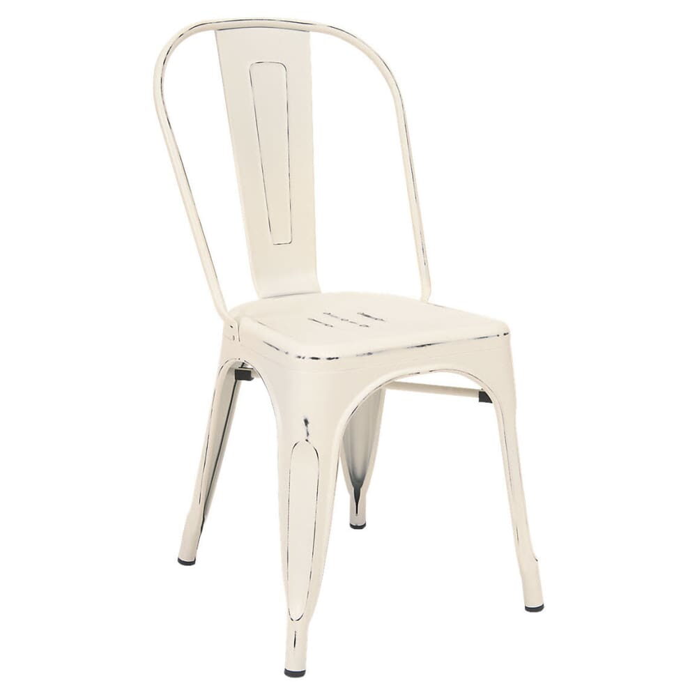 Metal Chair with Distressed White Finish, Bistro-Style