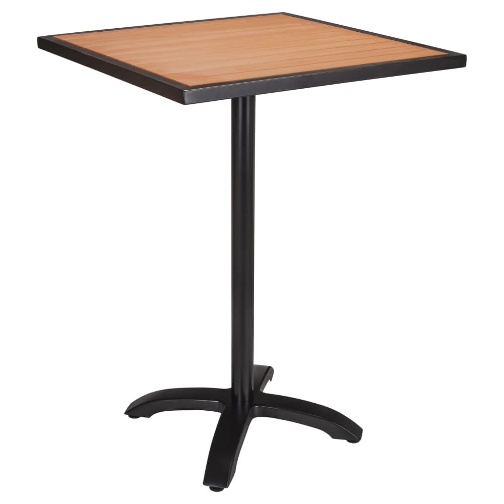 Patio Bar Table with Natural Faux Teak, Black Aluminum