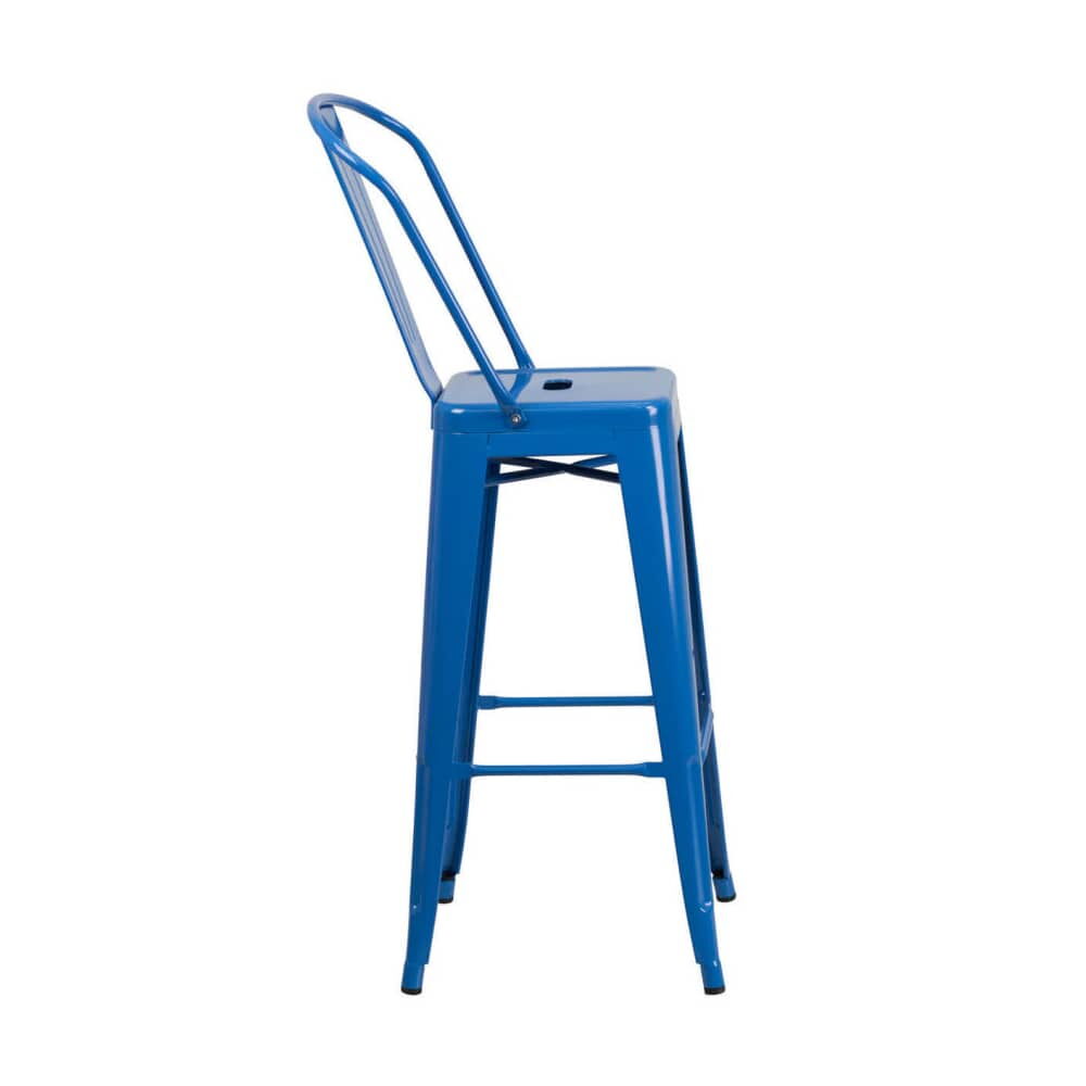 Metal Bar Stool in Blue, Bistro-Style