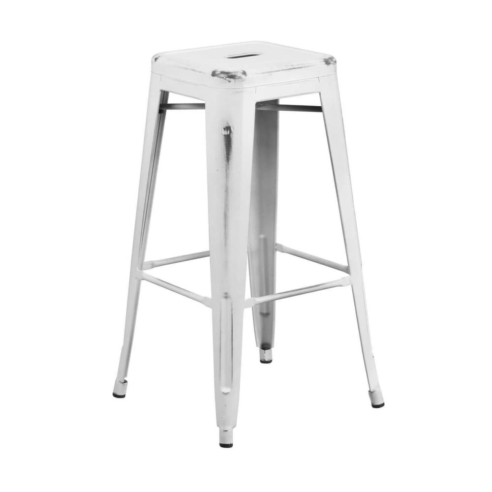 Bistro-Style Bar Stool, Backless in Distressed White