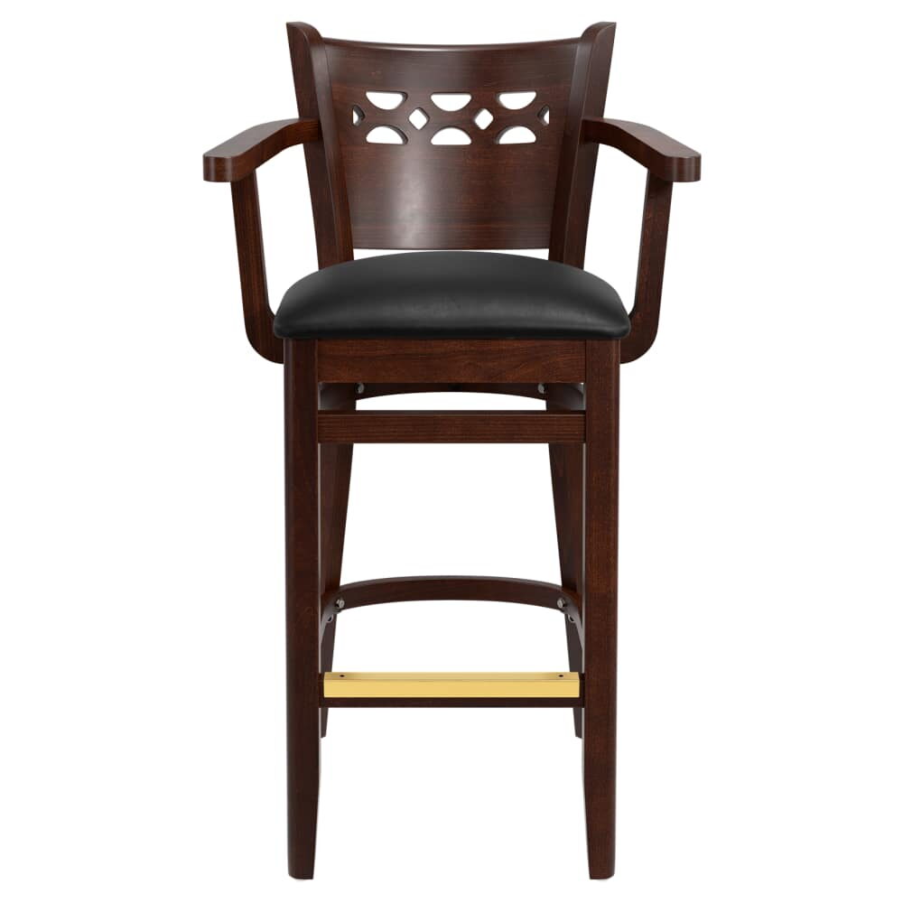 Leonardo Bar Stool in Wood with Arms and Curved Back