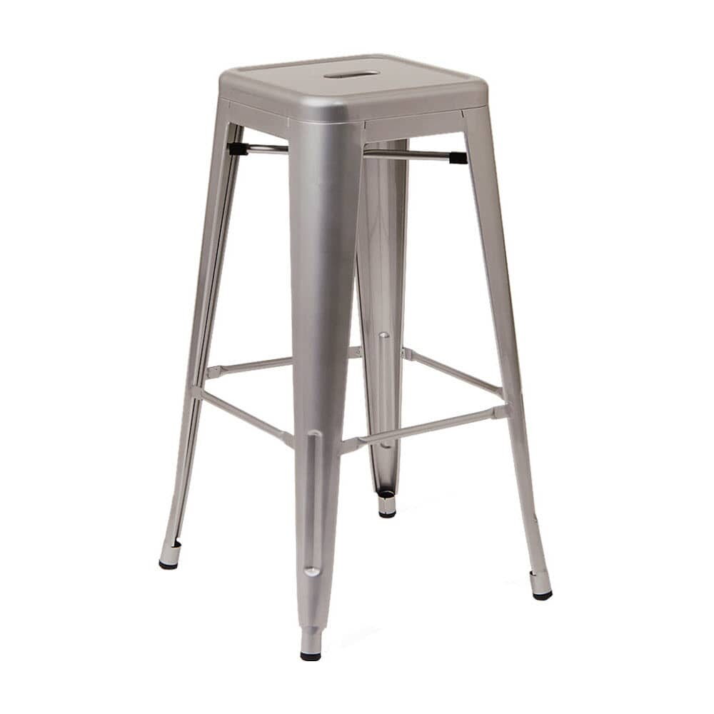 Backless Bar Stool, Bistro-Style Metal in Light Gray Finish