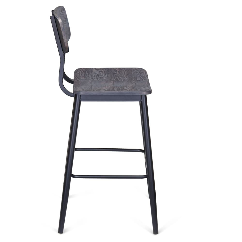 Bar Stool with Wood Back and Seat, Basel Metal