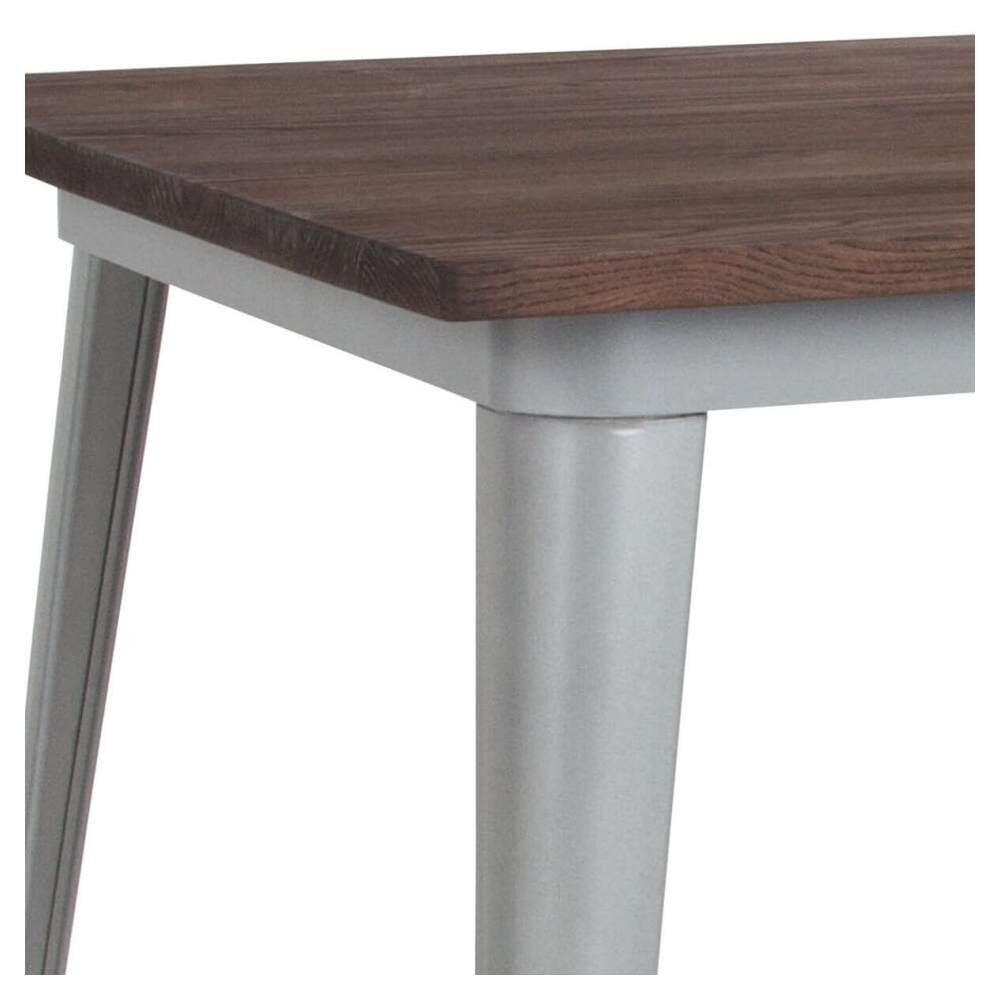 Table with Dark Walnut Wood Top, Industrial Silver